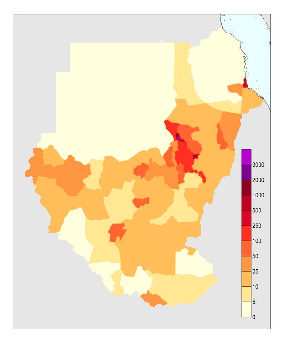 Mappa del Sudan popolazione